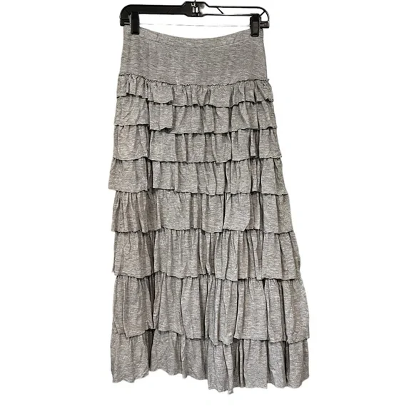 Soft Surroundings Gray Tiered Ruffle Maxi Skirt, Sz Petite S - Picture 5 of 14